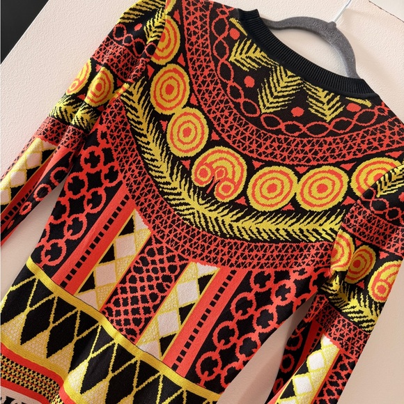 Temperley London Orange and Black Patterned Long Sleeve Dress - Picture 6 of 8